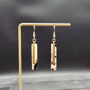 Tortoise Shell Earrings - Dangle Earrings with Blonde Tortoise Shell, Acrylic Dangle Earrings, Layered Earrings, Rectangle Earrings