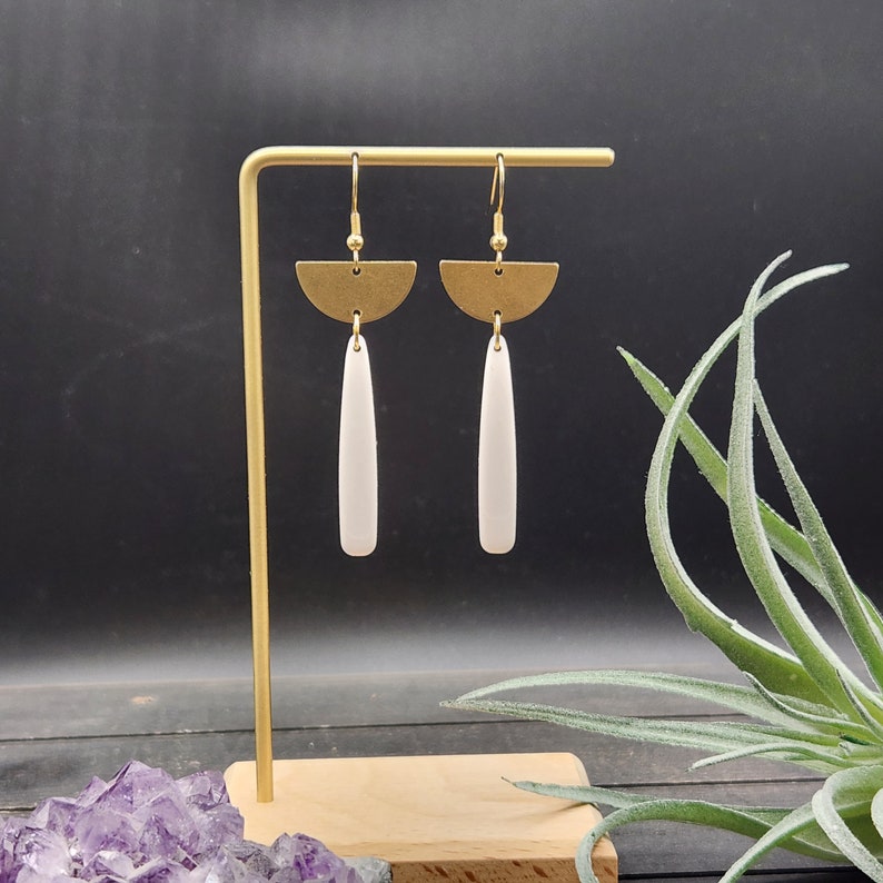 White Drop Earrings Lightweight White Dangle Earrings, White Acrylic Earrings, White and Gold Earrings, Acrylic Dangle Earrings image 5