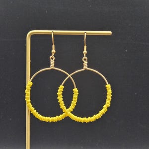 Yellow Beaded Earrings - Yellow Hoop Earrings, Yellow Drop Earrings, Yellow Jewelry, Beaded Hoop Earrings Yellow, Glass Beaded Hoop Earrings