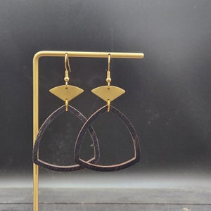 Black Wooden Earrings - Funky Wooden Dangle Earrings, Wood Drop Earrings, Hypoallergenic Brass Earrings, Abstract Earrings, Wooden Jewelry