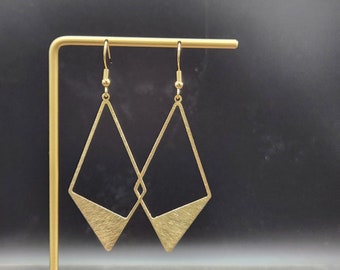 Diamond Shaped Earrings - Brushed Brass Earrings, Simple Brass Statement Earrings, Geometric Brass Earrings, Hypoallergenic Dangle Earrings