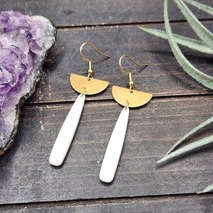 White Drop Earrings Lightweight White Dangle Earrings, White Acrylic Earrings, White and Gold Earrings, Acrylic Dangle Earrings image 10