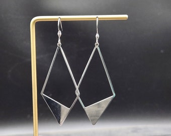 Silver Diamond Earrings • Mirror Finish Statement Dangle Earrings • Lightweight Geometric Earrings • Modern Minimalist Earrings