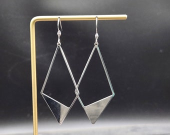 Diamond Shaped Earrings - Diamond Shape Earrings, Lightweight Silver Earrings, Hypoallergenic Geometric Earrings, Silver Plated Earrings