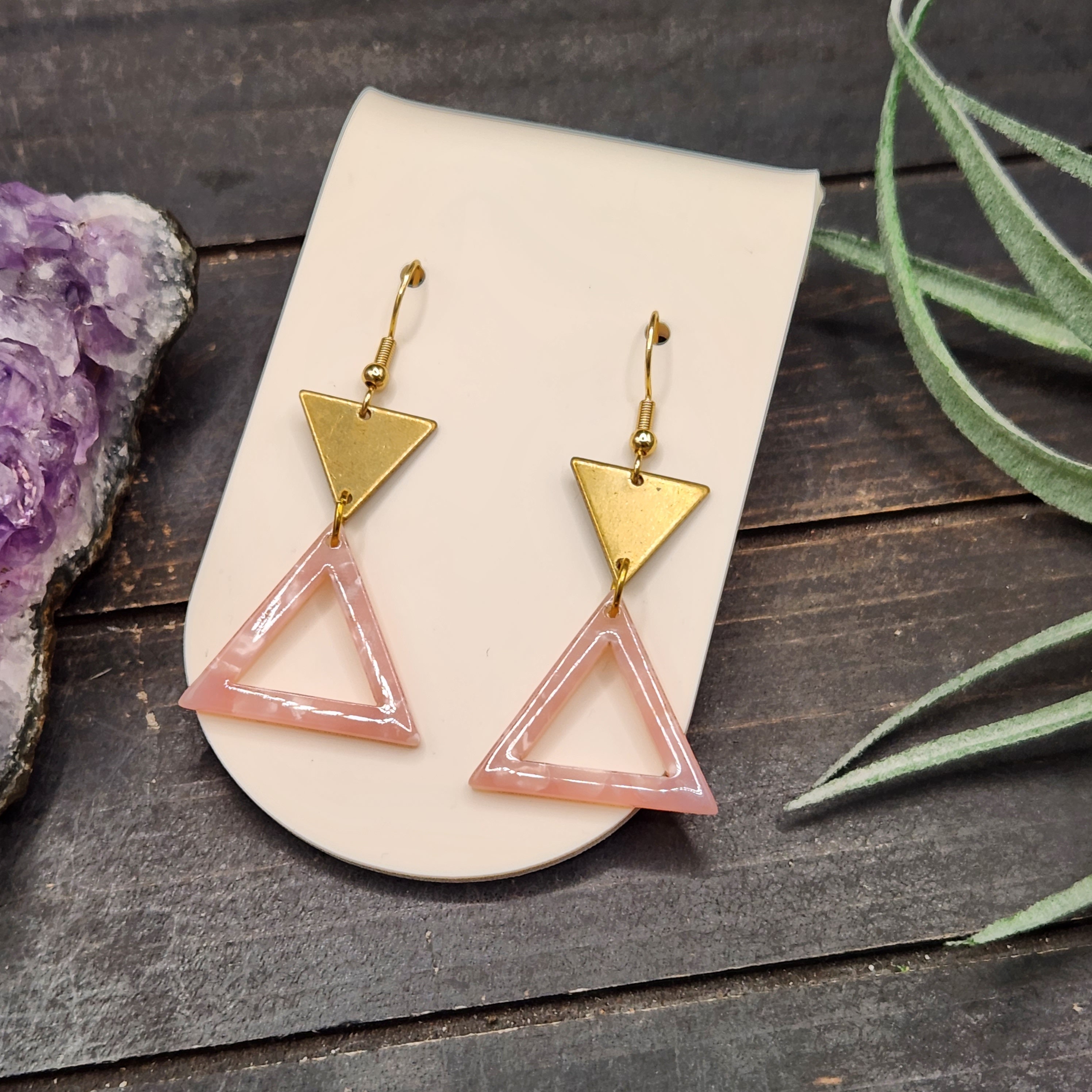Pink Geometric Triangle Earrings • Open Acrylic Drop 