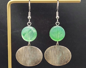 Green and Silver Earrings • Green Acrylic Earrings • Oval Dangle Earrings • Lightweight Geometric Earrings • Modern Drop Earrings