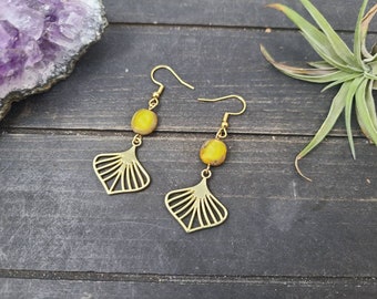 Art Deco Earrings - Yellow Dangle Earrings, Lightweight Yellow Drop Earrings with Czech Glass Beads, Hypoallergenic Czech Glass Earrings