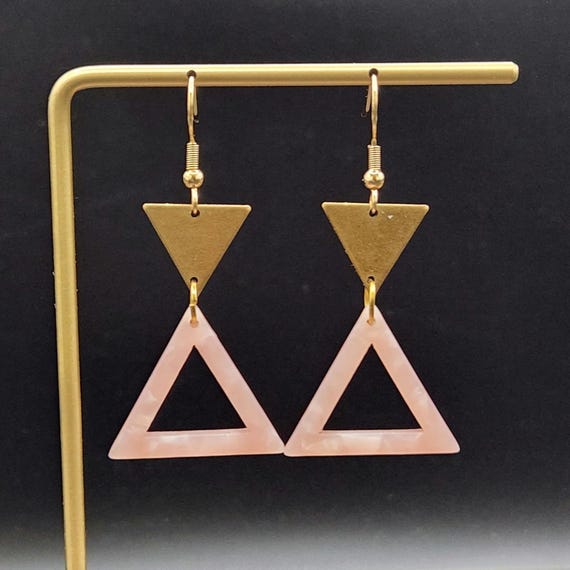 Pink Geometric Triangle Earrings • Open Acrylic Drop  display picture 1