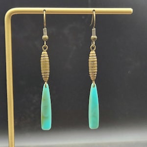 Turquoise Dangle Earrings • Lightweight Teardrop Earrings • Vintage Brass and Acrylic Earrings • Everyday Minimal Earrings