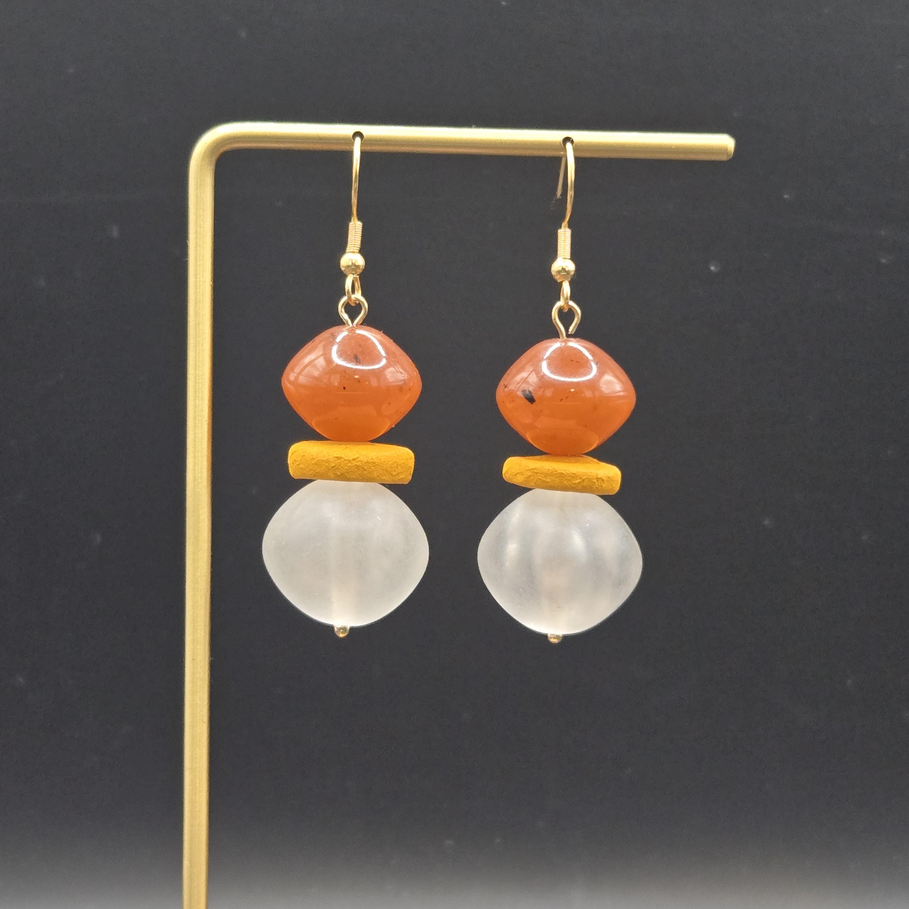 Chunky Lucite Earrings - Lucite Dangle Earrings, Faux Carnelian Earrings, Chunky Dangle Earrings, Red Orange Earrings, Vintage Bead Earrings