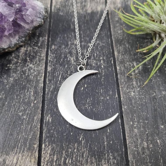 Crescent Moon Necklace Silver • Silver Moon Necklace • Large Moon