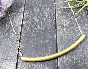Brass Tube Necklace • Gold Tube Necklace • Curved Tube Necklace • Minimalist Necklace • Layering Necklace • Simple Gold Necklace