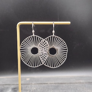 Lightweight Geometric Stainless Steel Flower Earrings, Big Silver Floral Statement Earrings, Asymmetrical Abstract Stainless Steel Earrings