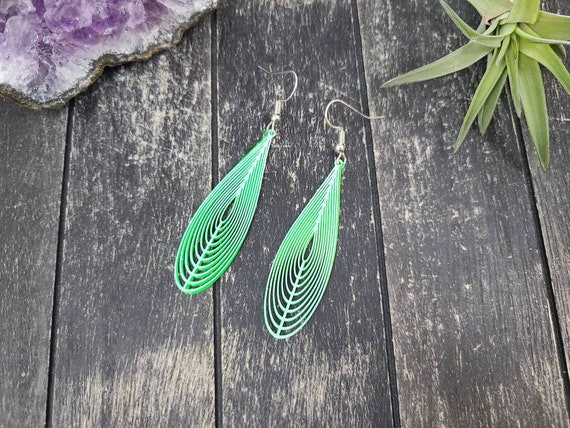 Blue Green Layered Teardrop Earrings Lightweight Hypoallergenic