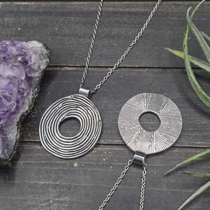Reversible Silver Spiral Necklace • Double-Sided Circle Pendant • Modern Minimalist Jewelry • Everyday Geometric Necklace image 2
