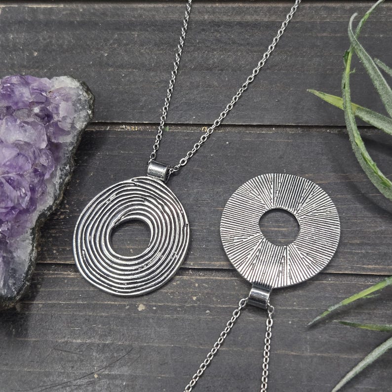 Reversible Silver Spiral Necklace • Double-Sided Circle Pendant • Modern Minimalist Jewelry • Everyday Geometric Necklace image 2