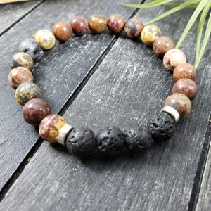 Leopard Jasper Lava Stone Bracelet • Essential Oil Diffuser Bracelet • Unisex Natural Gemstone Bracelet • Mens Beaded Bracelet