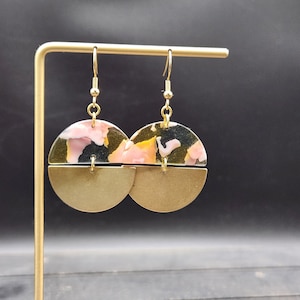 Funky Acrylic Earrings - Hypoallergenic Round Dangle Earrings, Brass Circle Earrings, Acrylic Dangle Earrings, Lightweight Spring Earrings