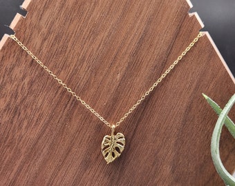 Leaf Necklace Gold - Monstera Necklace, Monstera Jewelry, Fall Leaf Necklace, Gold Leaf Necklace, Gift for Plant Lover, Small Leaf Necklace