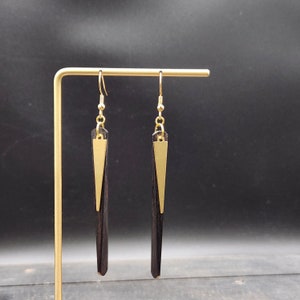 Long Wood Earrings - Lightweight Tapered Earrings, Long Spike Earrings, Wooden Dangle Earrings, Wooden Drop Earrings, Brass Triangle Earring