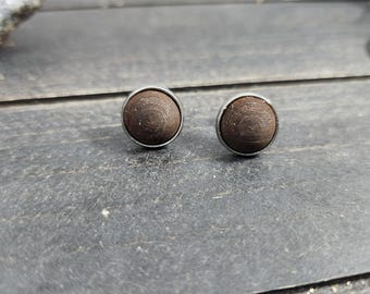 Wood Stud Earrings • Unisex Stainless Steel Studs • 10mm Wooden Cabochon Earrings • Minimalist Everyday Jewelry