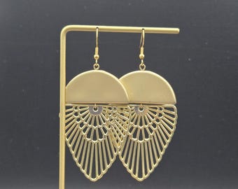 Gold Statement Earrings • Art Deco Fan Earrings • Large Gold Dangle Earrings • Bold Event Earrings