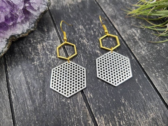 Double hexagon earrings sale