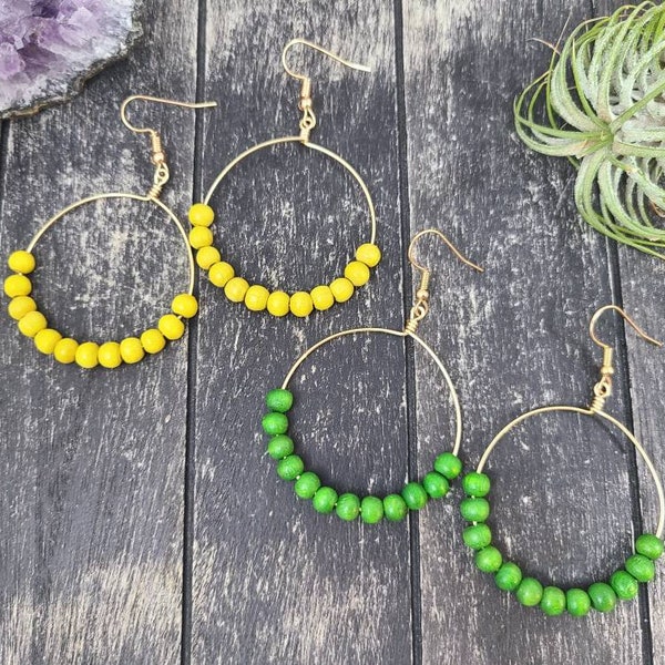 Yellow Bead Earrings Etsy