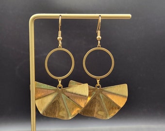 Brass Statement Earrings - Funky Geometric Brass Earrings, Lightweight Brass Dangle Earrings, Hypoallergenic Brushed Gold Drop Earrings