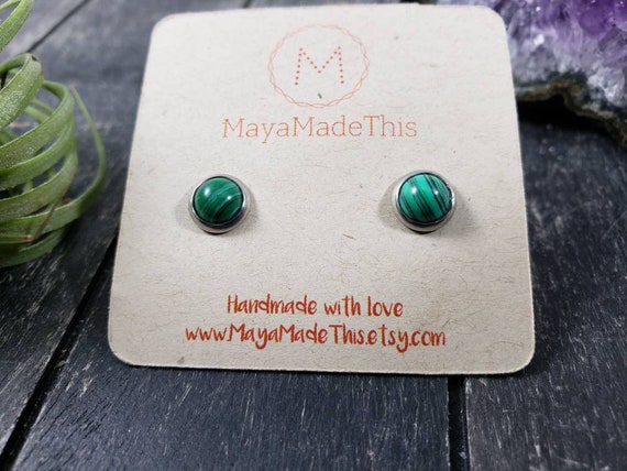 6mm Pernos De Malaquita 6 mm Cabujón Aretes Pendientes Mariposa Pendientes De Malaquita