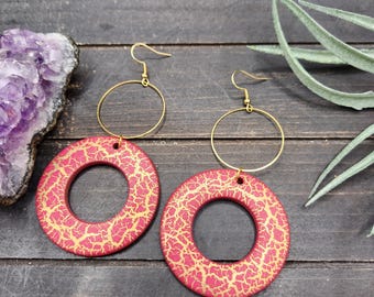 Pink Statement Earrings • Large Acrylic Dangle Earrings • Geometric Gold Earrings • Modern Sculptural Earrings
