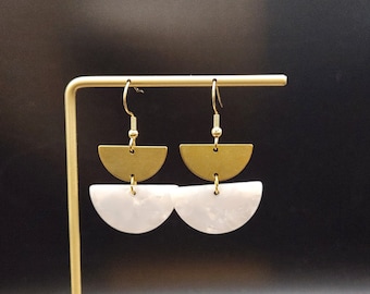 Semi Circle Earrings - Lightweight White Acrylic Earrings, Hypoallergenic White & Gold Earrings, Half Moon Earrings, Half Circle Earrings