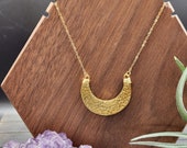 【HYERES LOR】Champagne Moon Big Bowl Long Necklace (Gold) Gold Moon Necklace - Gold Crescent Moon Necklace, Crescent