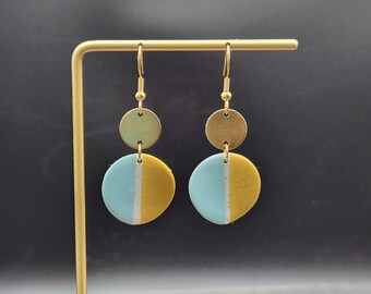 Polymer Clay Earrings - Polymer Clay Jewelry, Lightweight Dangle Earrings, Blue and Yellow Earrings, Mustard Yellow Earrings, Yellow Jewelry