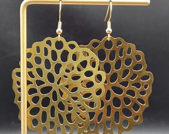 Large Brass Statement Earrings • Abstract Cutout Earrings • Lightweight Gold Dangle Earrings • Modern Laser Cut Brass Earrings
