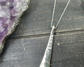 Silver Bar Necklace • Hammered Silver Necklace • Textured Silver Pendant • Geometric Layering Necklace • Simple Everyday Necklace