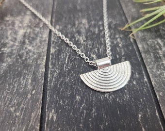 Half Circle Necklace - Silver Geometric Pendant Necklace, Dainty Silver Necklace, Small Silver Layering Necklace, Everyday Silver Necklace