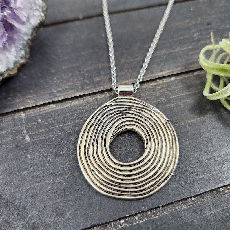 Reversible Silver Spiral Necklace • Double-Sided Circle Pendant • Modern Minimalist Jewelry • Everyday Geometric Necklace image 8