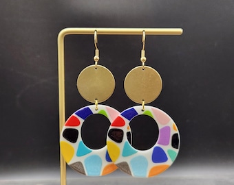 Colorful Acrylic Earrings • Circle Drop Earrings • Statement Earrings • Geometric Earrings • Bold Dangle Earrings