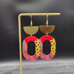 Funky Colorful Earrings - Unique Colorful Earrings, Hypoallergenic Geometric Drop Earrings, Lightweight Acrylic and Brass Dangle Earrings