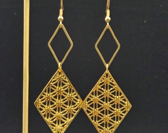 Gold Diamond Dangle Earrings • Geometric Gold Earrings • Diamond Shape Earrings • Long Dangle Earrings • Statement Earrings • Gold Earrings