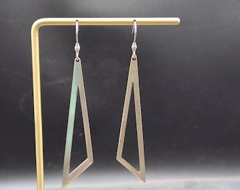 Silver Triangle Earrings • Triangle Dangle Earrings • Geometric Earrings • Lightweight Statement Earrings • Modern Silver Earrings