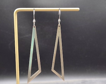 Silver Triangle Earrings - Hypoallergenic Silver Triangle Dangle Earrings, Silver Plated Earrings, Handmade Lightweight Geometric Earrings