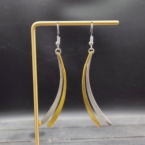 Mixed Metal Earrings - Lightweight Silver and Gold Earrings, Hypoallergenic Sickle Earrings, Curved Bar Earrings, Gold Plated Earrings