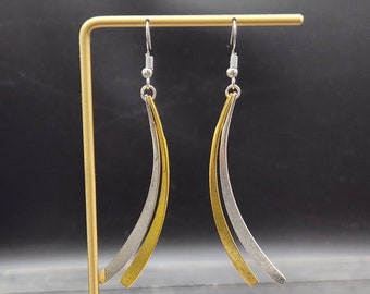 Mixed Metal Earrings - Lightweight Silver and Gold Earrings, Hypoallergenic Sickle Earrings, Curved Bar Earrings, Gold Plated Earrings