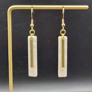 White Acrylic Bar Earrings • Minimalist Gold Dangle Earrings • Lightweight Linear Drop Earrings • Modern Everyday Earrings