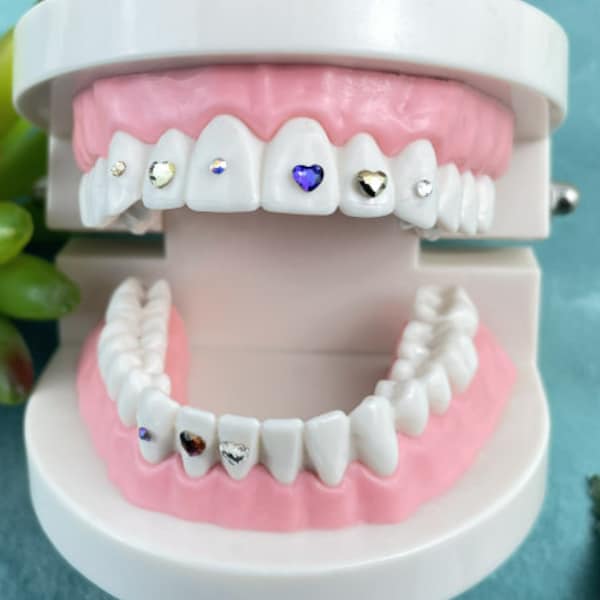 50 piece heart teeth gems, Preciosa® Lead free crystals, tooth gems, multi colors
