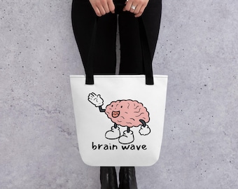 Brain Wave Neuroscience Gift Tote Bag - Cute Smiling Brain Waving Tote for Neuroscience Psychology Students Professionals