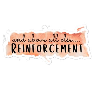 Puede incluir: Un gráfico de estilo acuarela con un fondo de color melocotón y texto blanco que dice "and above all else... REINFORCEMENT".