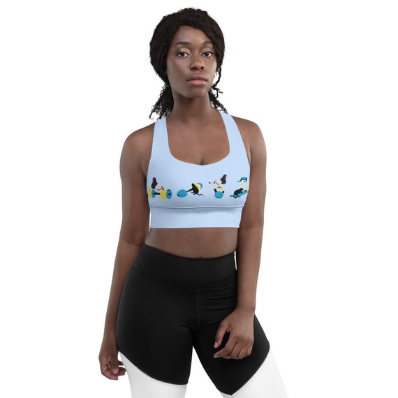 Flexbx Behavior Blue Minimal Pattern Longline Sports Bra Non-see Through 